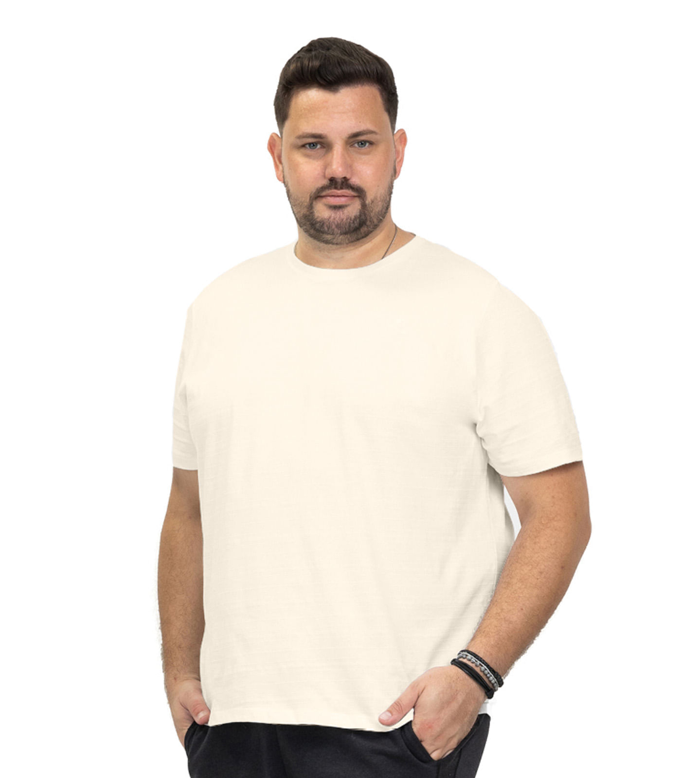 Camiseta Plus Size Meia Malha Maquinetada Diametro Bege Plus G4