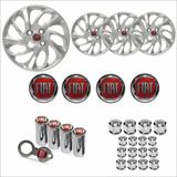 Jogo Calota Aro 14 Uno Attractive 2015 2016 Fiat + Emblema Resinado + Tampa Ventil + Capa Parafuso