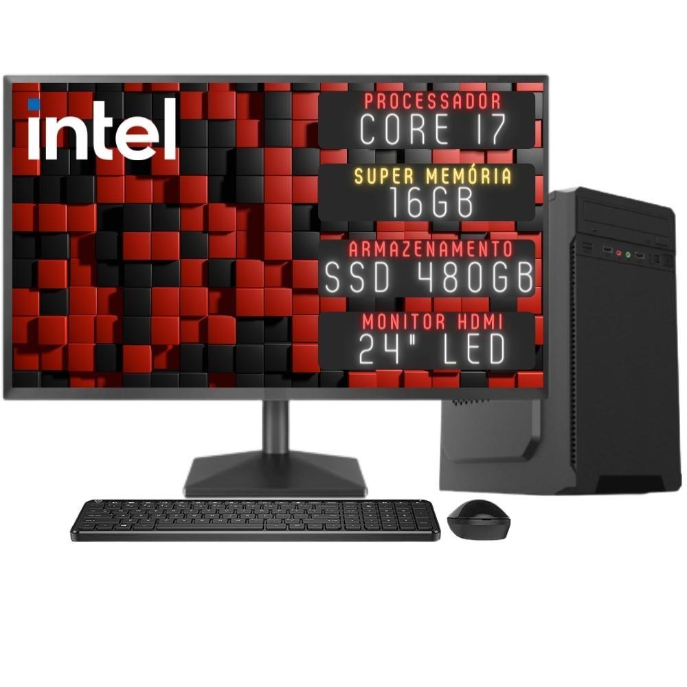 Computador Completo 3green Desktop Intel Core I7 16gb Monitor 24&quot; Full Hd Hdmi Ssd 480gb Windows 10 3d-165