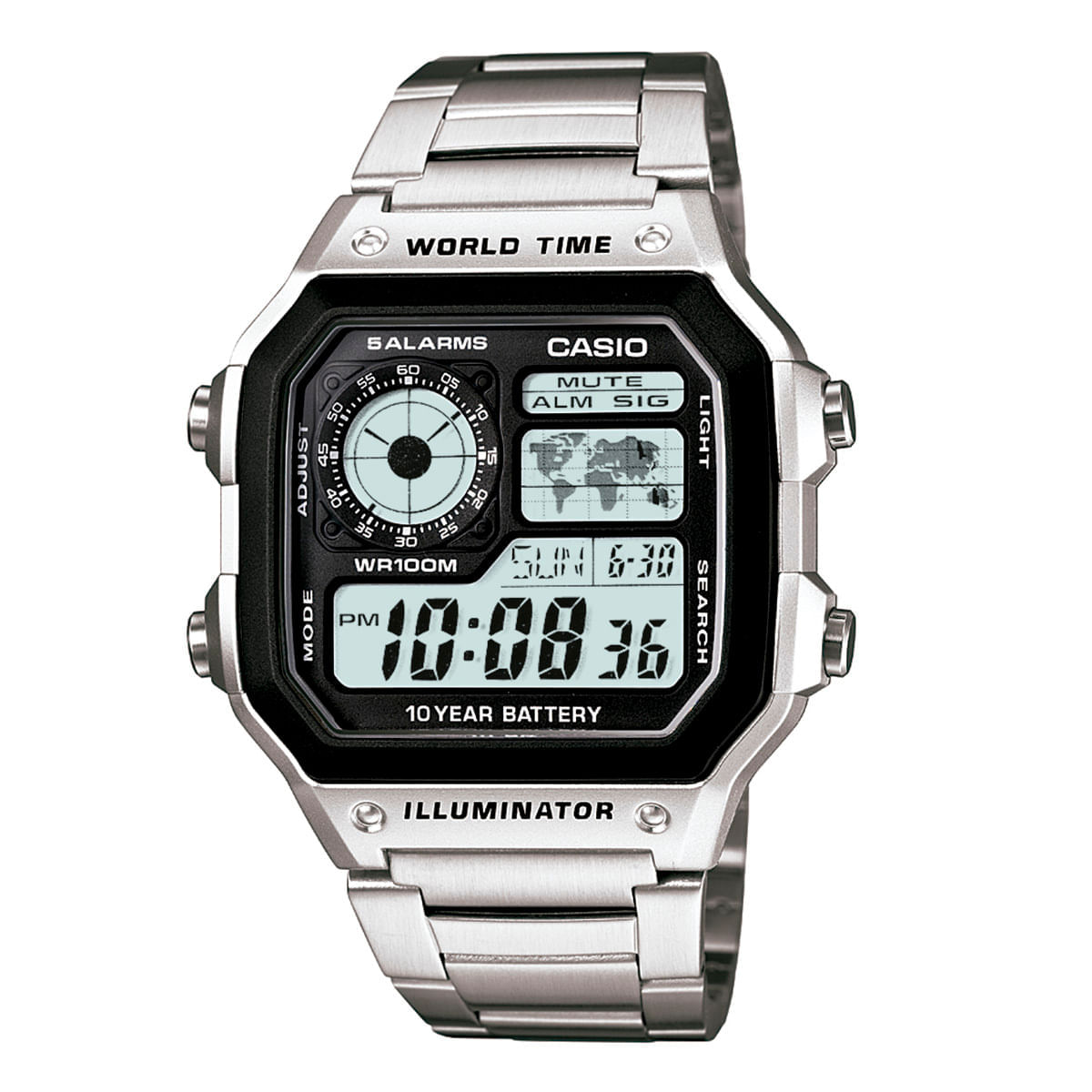 Relógio Casio Masculino Prata Digital AE-1200WHD-1AVDF