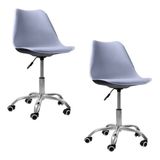 Kit 2 Cadeiras Office Base Cromada Com Rodizio Giratória Saarinen Cinza