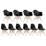 Kit 4 Cadeiras Eames Daw Com Braços + 6 Cadeiras Eiffel Dsw Preto