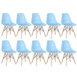 Kit 10 Cadeiras Charles Eames Eiffel Dsw Com Pés De Madeira Clara Azul Claro