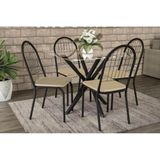 Sala De Jantar Completa Volga C/ Tampo Vidro 95cm + 4 Cadeiras Noruega Preto Fosco/courano Nude