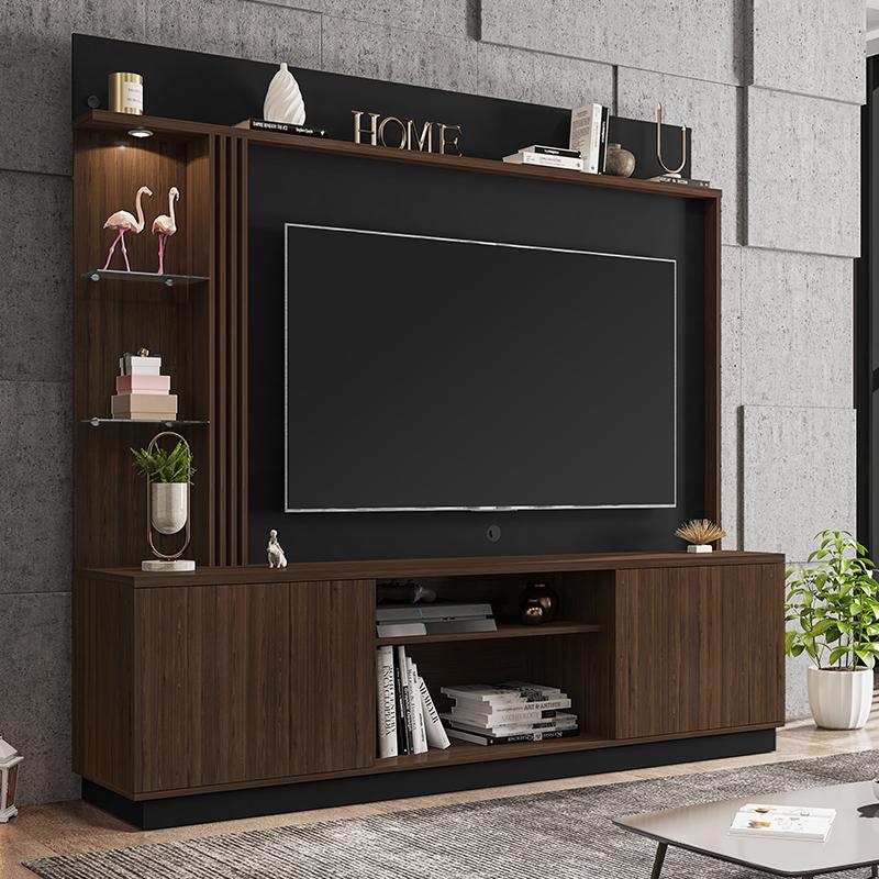 Home Painel Sala Tv 65 Pol C/ Led Nogal/preto Fosco