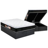 Cama Box Baú Queen: Colchão Espuma Castor D45 Black E White Air Euro Pillow + Base Gray(158x198)