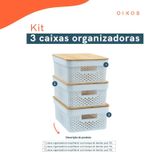 Kit 3 Caixas Organizadoras Com Tampa De Bambu Poá 10l Branco