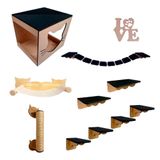 Kit Playground Com Arranhador E Rede Para Gatos - 10 Peças