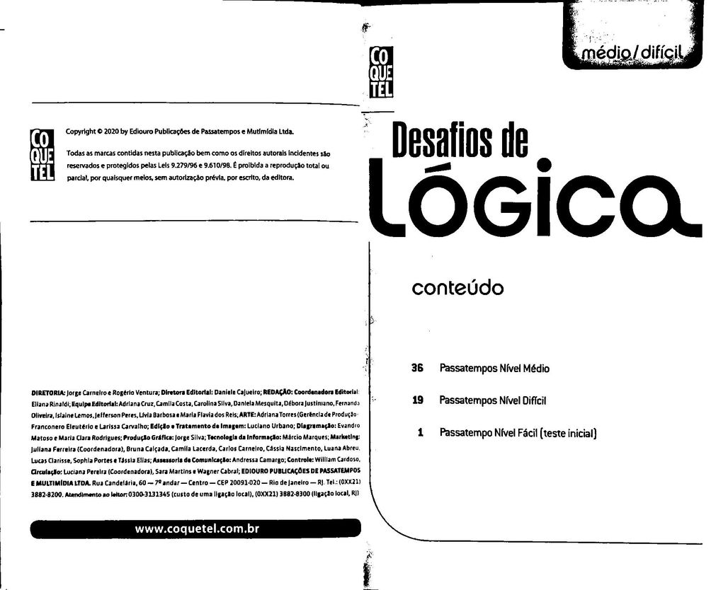 Desafios de Lógica Livro N19 Médio Desafio Coquetel - - Livros de