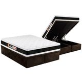 Cama Box Baú Queen: Colchão Espuma Castor D45 Black E White Air Double Face + Base Brown(158x198)