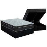 Cama Box Baú Queen: Colchão Molas Ortobom Nanolastic Light + Base Crc Suede Black(158x198)