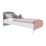 Cama Solteiro Colchão Incluso Mdf Doçura Branco Cinza Rosa