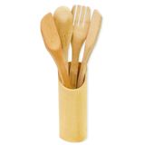 Kit Cozinha Porta Utensílios Com 5 Peças Bambu