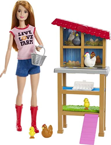 Barbie Fazendeira Ruiva Conj. Galinheiro 3 Galinhas 2 Pintinhos Brinquedo Temático 3-7 Anos