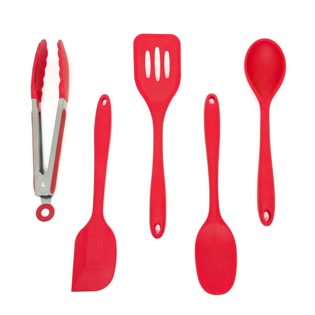 Kit De Utensílios De Silicone Com 5 Peças Vermelho - Oikos