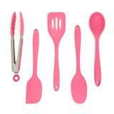 Kit De Utensílios De Silicone Com 5 Peças Rosa - Oikos