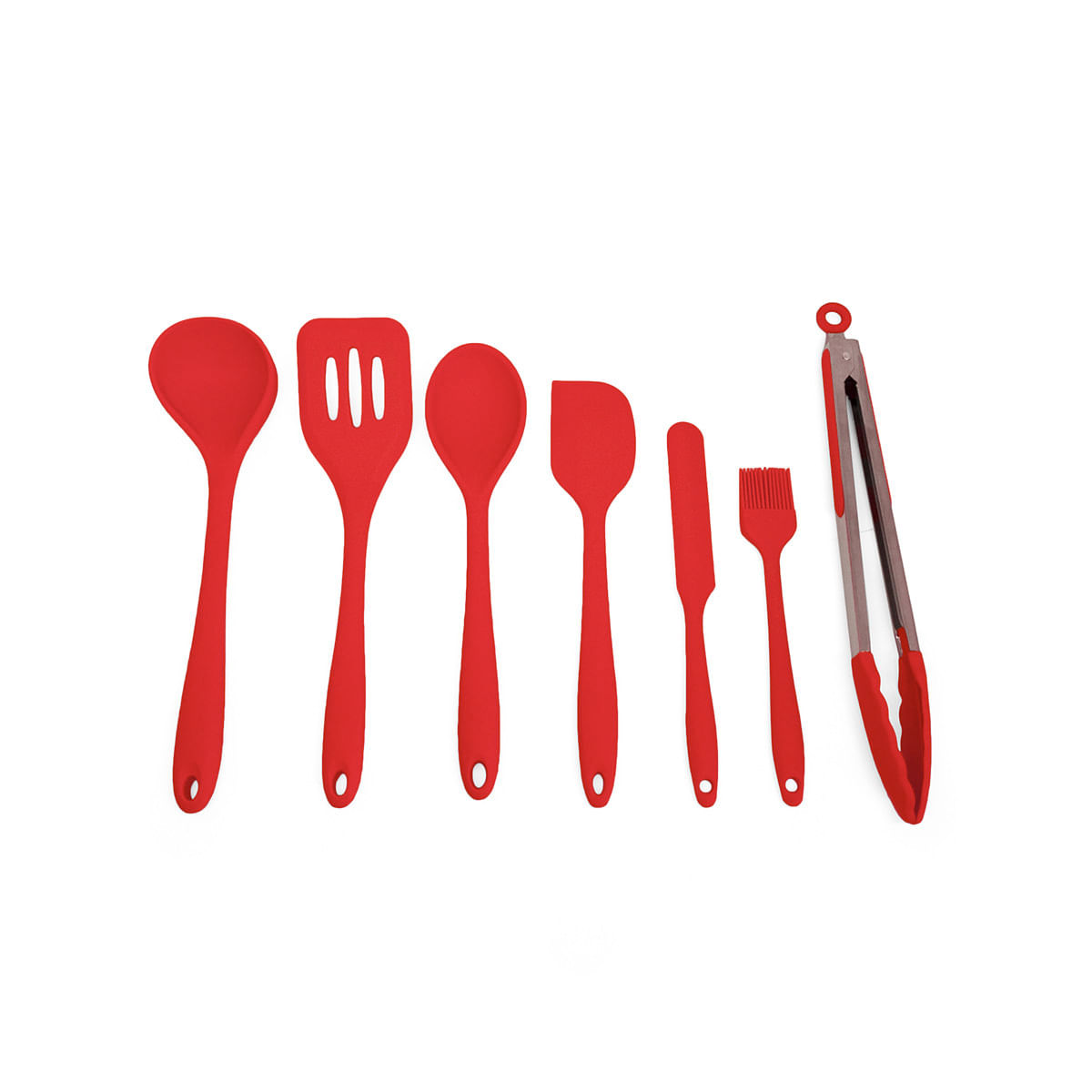 Kit De Utensílios De Silicone Com 7 Peças Vermelho - Oikos