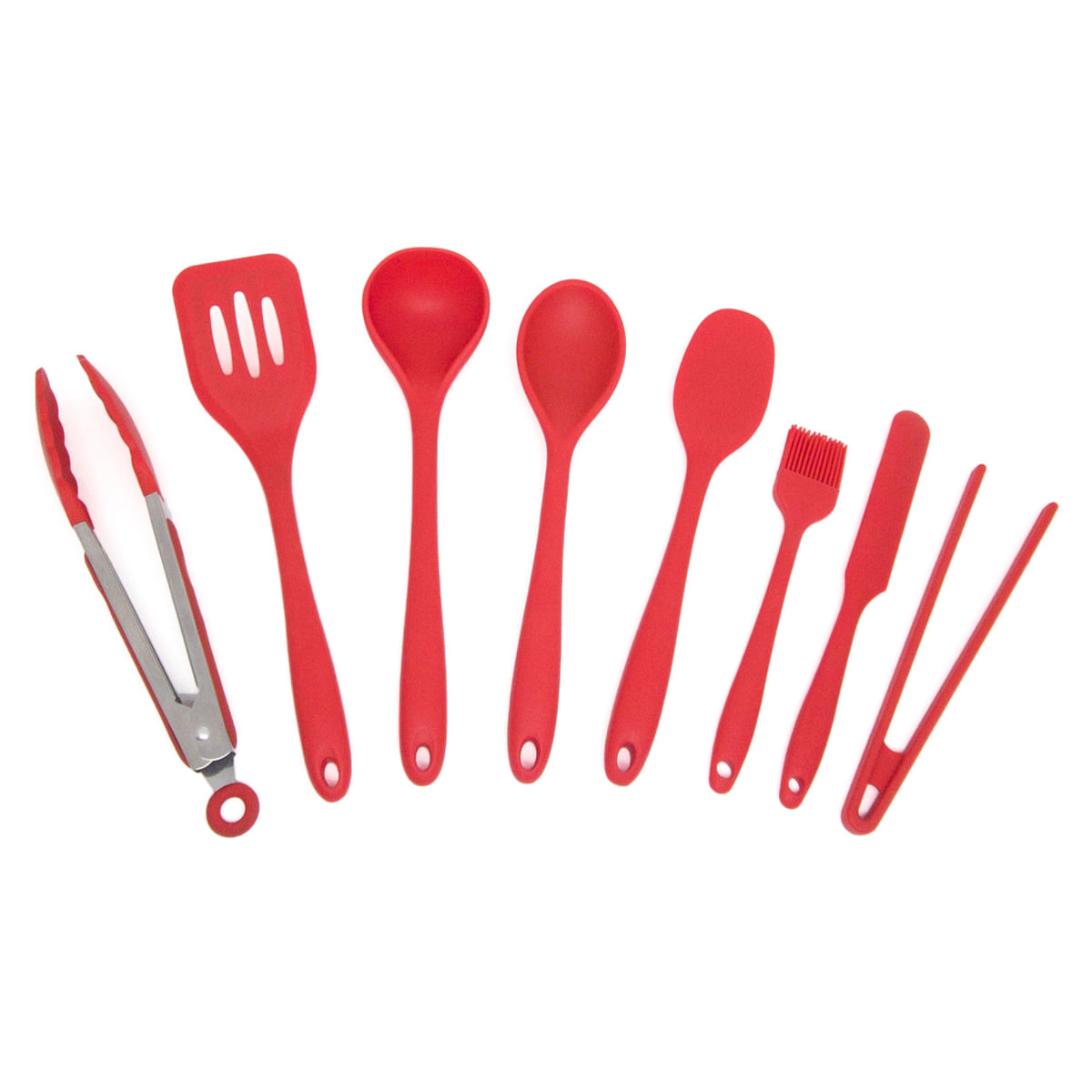 Kit De Utensílios De Silicone Com 8 Peças Vermelho - Oikos