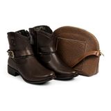 Bota Couro Legítimo Feminina CalçadoNet 10019 Café + Bolsa Café