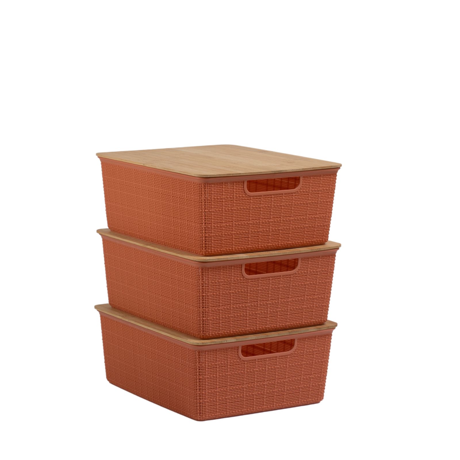 Kit 3 Cxs Organizadoras Tampa De Bambu 12l Terracota - Oikos