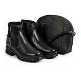 Bota Feminina Couro Legítimo CalçadoNet 22004 Preto + Bolsa Preta