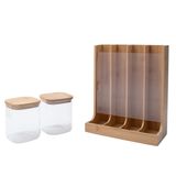 Kit Com 2 Potes De Vidro Com Tampa De Bambu 800ml E Porta Cápsulas De Bambu - Oikos