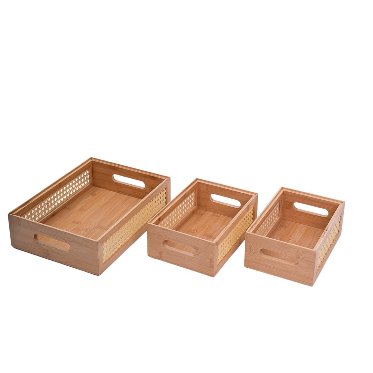 Kit 3 Caixas Organizadoras Empilháveis De Bambu E Palhinha 22cm, 24cm E 32cm - Oikos