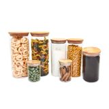 Potes De Vidro P/ Mantimentos C/ Tampa Bambu Oikos - 7 Pçs