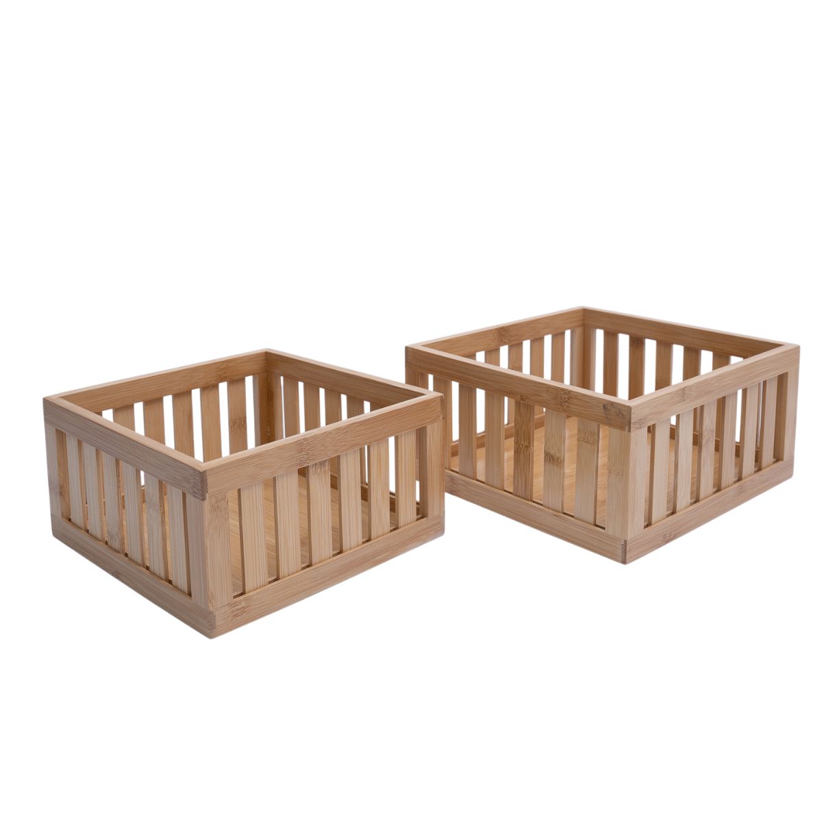 Kit 2 Cestos Organizadores Ripados De Bambu De 22cm E 24cm - Oikos