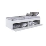 Quarto Juvenil Com Cama Solteiro 80 E Mesa De Cabeceira Tókio Branco - Art In Móveis