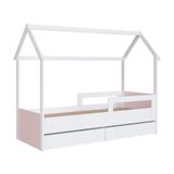 Cama Infantil Montessoriana Casinha Completa Móveis Com 2 Gavetas Branca E Rosa