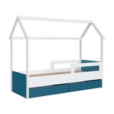 Cama Infantil Montessoriana Casinha Completa Móveis Com 2 Gavetas Branca E Azul