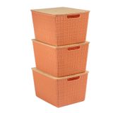 Kit 3 Cxs Organizadoras Tampa De Bambu 18l Terracota - Oikos