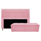 Kit Cabeceira e Calçadeira Munique 195 cm King Size Suede Rosa Bebê AM Decor