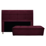 Kit Cabeceira e Calçadeira Munique 195 cm King Size Suede Bordô AM Decor