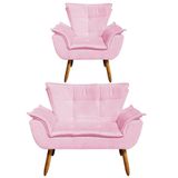 Kit Namoradeira 01 Poltrona Opala Suede Rosa Bebê