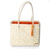 Bolsa Tote Praia Feminina Palha Alça Ombro Prática Casual Laranja