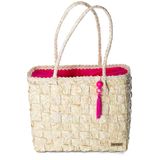 Bolsa Tote Praia Feminina Palha Alça Ombro Prática Casual Rosa