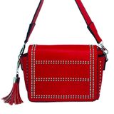 Bolsa Transversal Feminina Tachas Alça Removível Fashion Vermelho Único