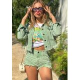 Short Feminino Sarja Verde Cós Alto Amassado Modinha Blogueira