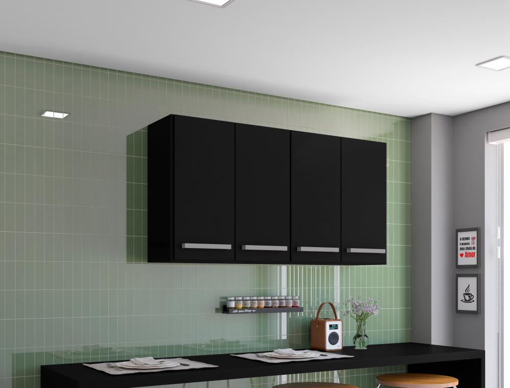 Armario Aereo De Cozinha 4 Portas  Georgia Preto Brienza Movelaria