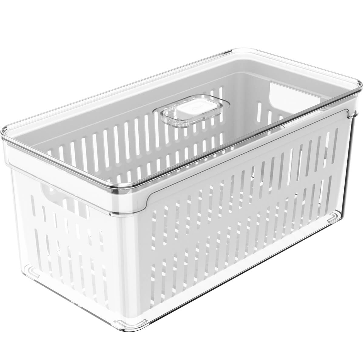 Organizador De Geladeira Com Escorredor Interno 5L Caixa Plástica Para Legumes Saladas Clear Fresh OU