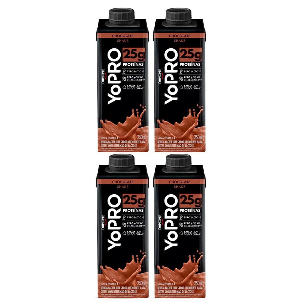 Kit 4 Bebida Láctea Uht Yopro Shake Sabor Chocolate 25g De Proteína 250ml