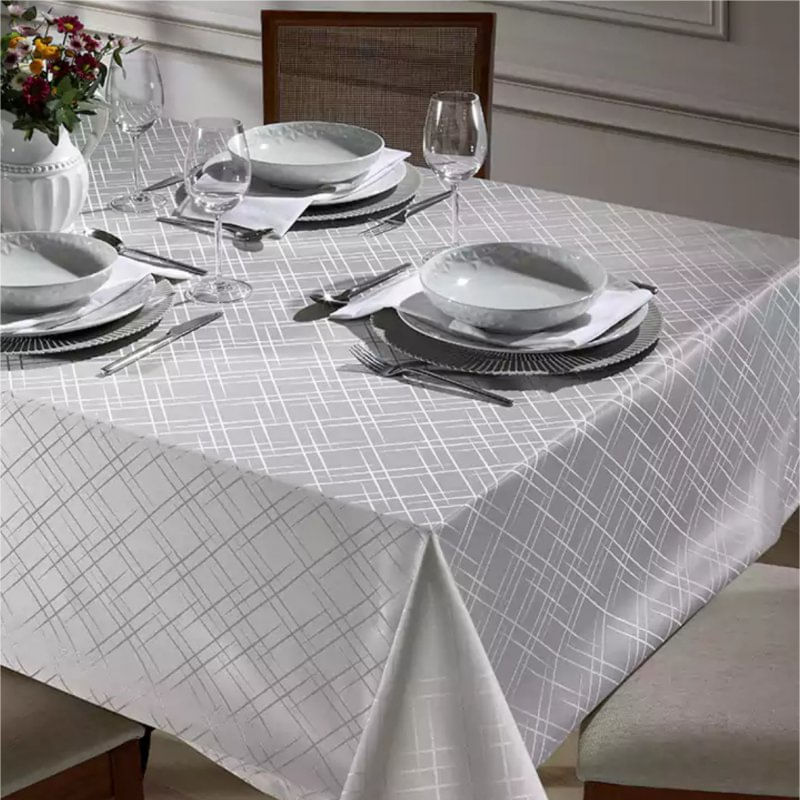 Toalha De Mesa Retangular Jacquard Requinte 6 Lugares - Quadriculados