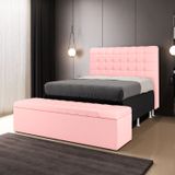 Cabeceira Rana E Calçadeira Alpha 195 Para Cama King A-044 Couro Rosa Bebê Aradecor
