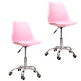Kit 2 Cadeiras Office Base Cromada Com Rodizio Giratória Saarinen Rosa
