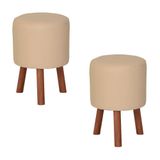 2 Puffs Banquetas Round Nobre Madeira Creme Stay Puff
