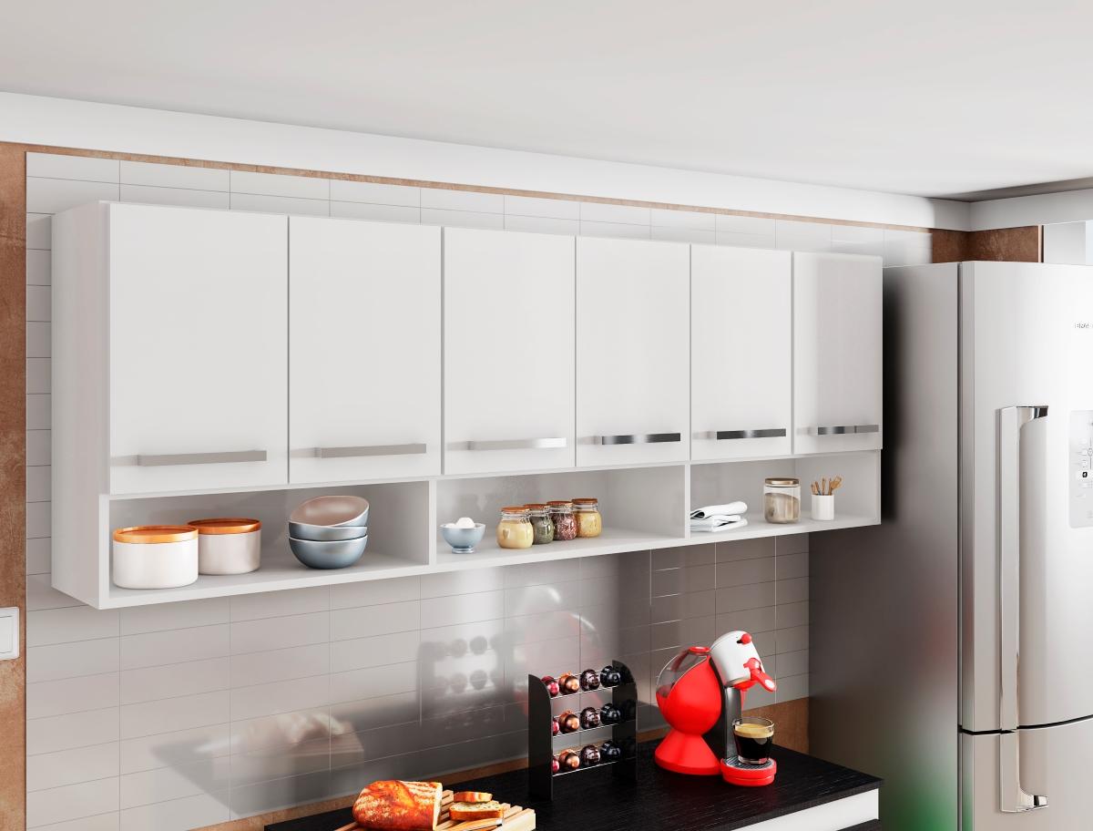 Armario Aereo Suspenso 6 Portas Branco Suriname Brienza Movelaria