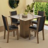Conjunto Sala De Jantar Mesa Tampo De Vidro 4 Cadeiras Rustic/crema/preto Tifani Madesa