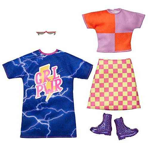 Barbie - Roupas 2-pack - Blusa Colorida E Saia Xadrez - Estampa Grl Pwr - Acessórios - Crianças 3-8 Anos